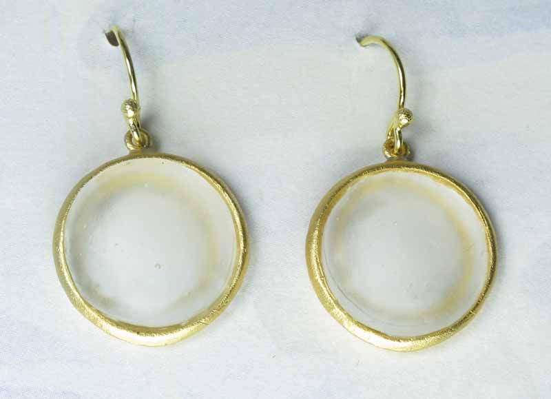 Round Cast Glass Drop Earrings in Pearl